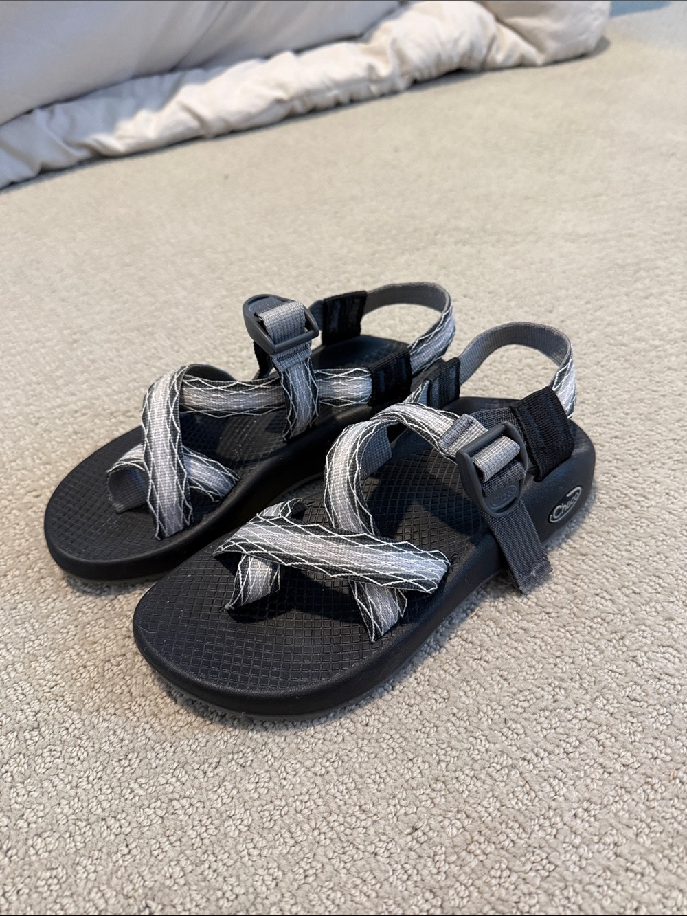 Chaco Black Sandals with Gray Patterned Straps